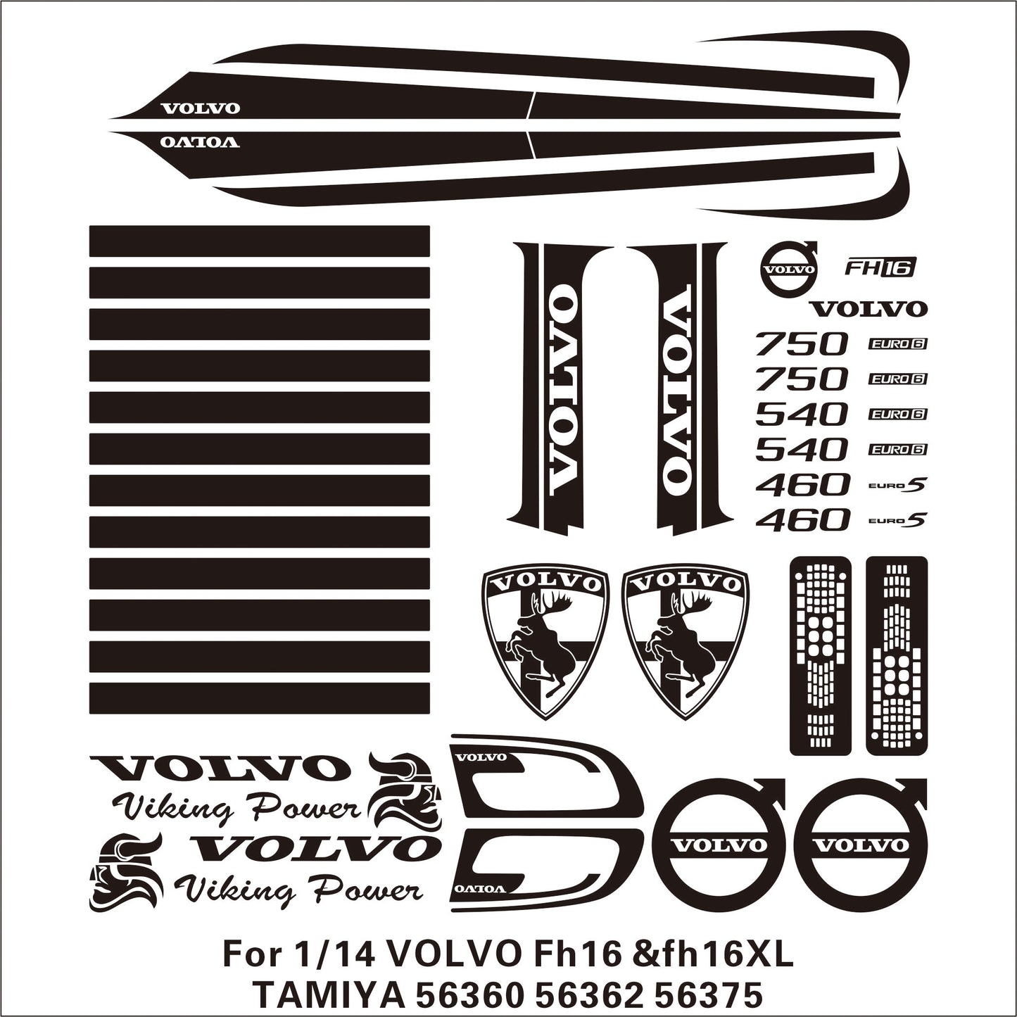 1/14 TAMIYA FH16 750 RC TRACTOR Decorative Metal Sticker Set TZ02