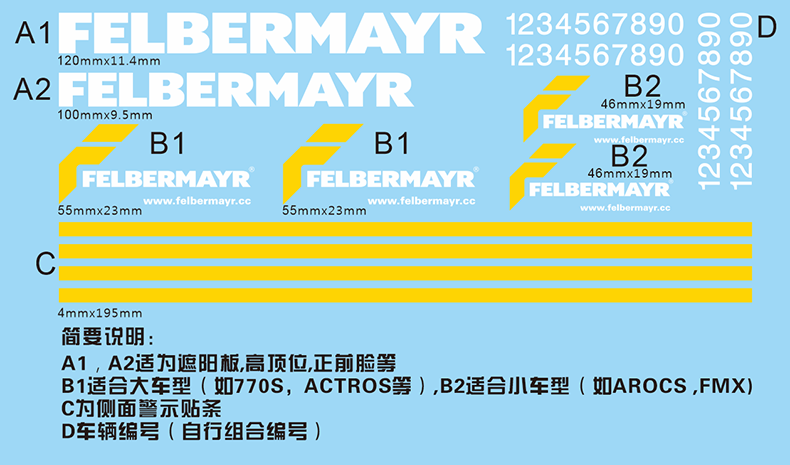 1/14 Tamiya Rc Tractor FELBERMAYR Coated Pressure Sensitive UV Sticker