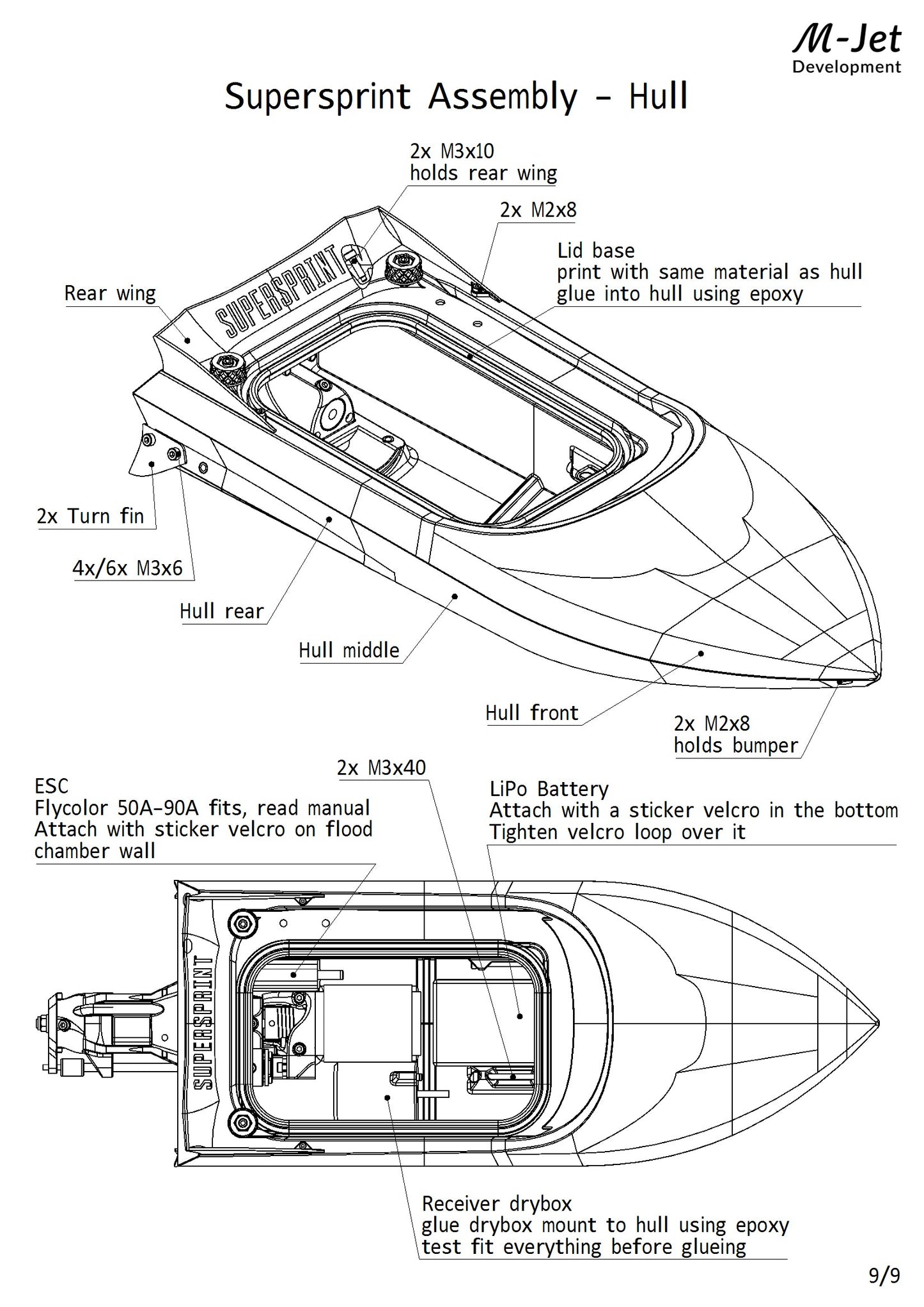 39Cm 3D Printed Super Sprint with M-JET-35 Rc Jet Boat KIT