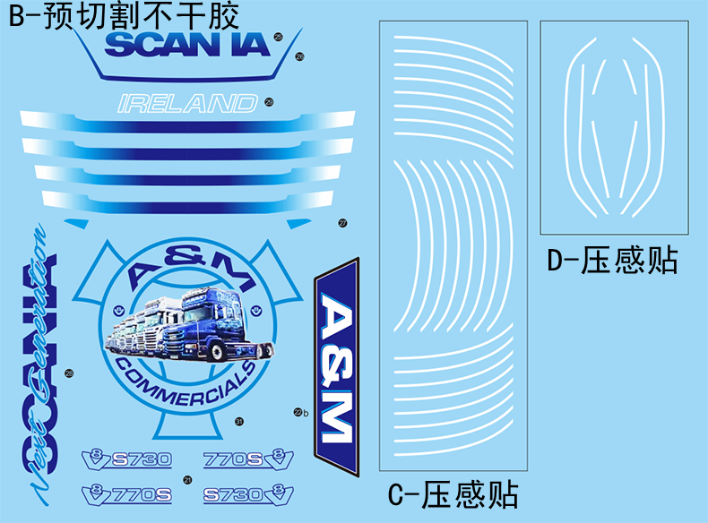 1/14 tamiya scania 56368 770S A & M COMMERCIALS Painting sticker D1302