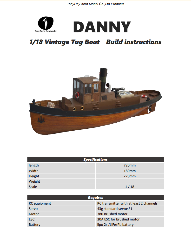 Tonyray 1/18 Vintage Steam Tug RC Wood kit Set