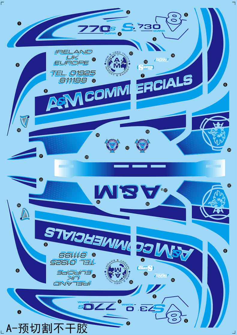 1/14 tamiya scania 56368 770S A & M COMMERCIALS Painting sticker D1302