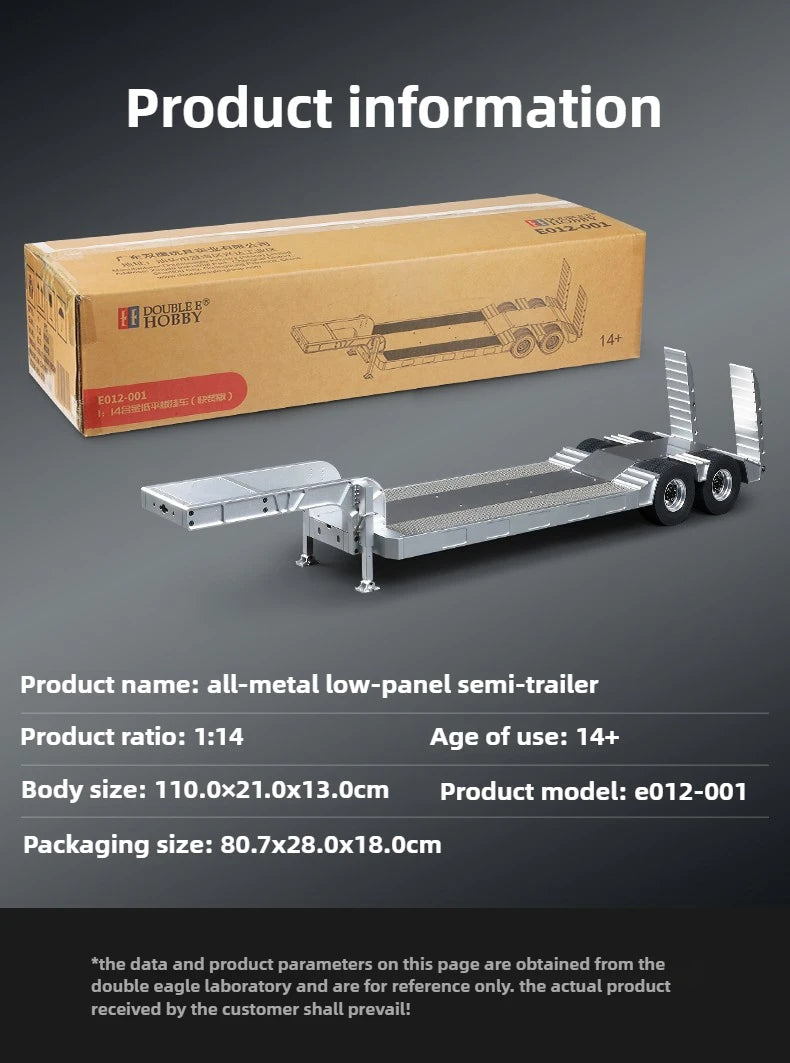 Double E E012 2-axle METAL Flatbed Trailer for 1/14 Tamiya Rc Tractor